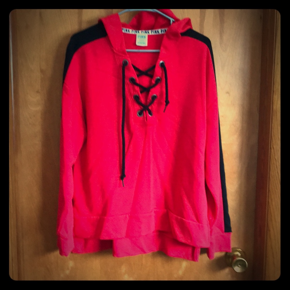 Pink lace up hooded sweatshirt NWOT
